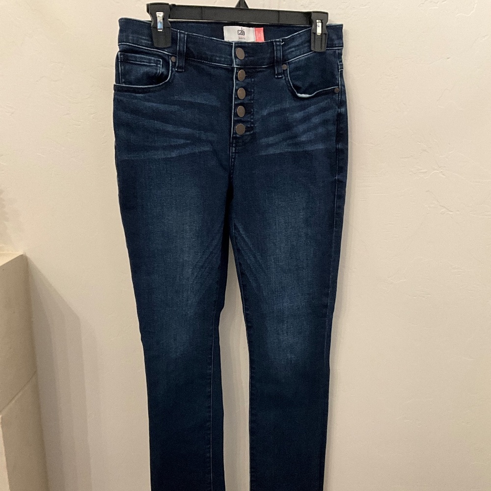 Cabi Button Fly Straight Jeans in Blue Indigo #4327